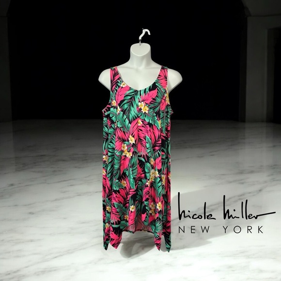 Nicole Miller New York, Plus Size Tropical Dress, 2X, Pink, Black, Green - Picture 1 of 9
